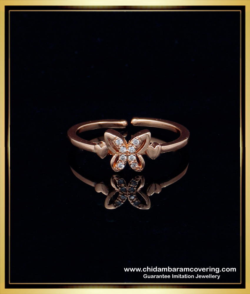 RNG184 - Beautiful Butterfly Design Rose Gold Adjustable Finger Ring for Female  