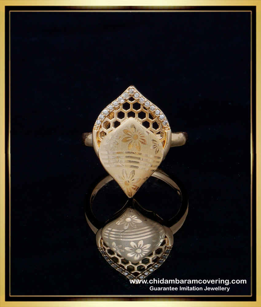 RNG186 - Latest Party Wear White Stone Rose Gold Ring Imitation Jewellery 