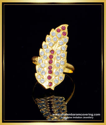 RNG190 - Five Metal Gold Pattern Leaf Design Ring Impon Mothiram for Women  
