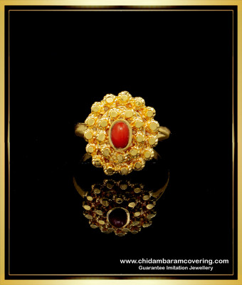 RNG193 - Latest Red Coral Gold Design Daily Use Impon Big Size Ring for Ladies 