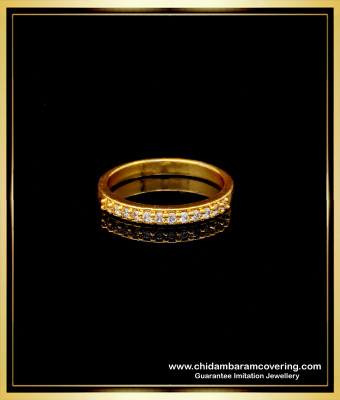 RNG194 - Simple Design 1 Gram Gold Modern Light Weight Thin White Stone Ring for Girls