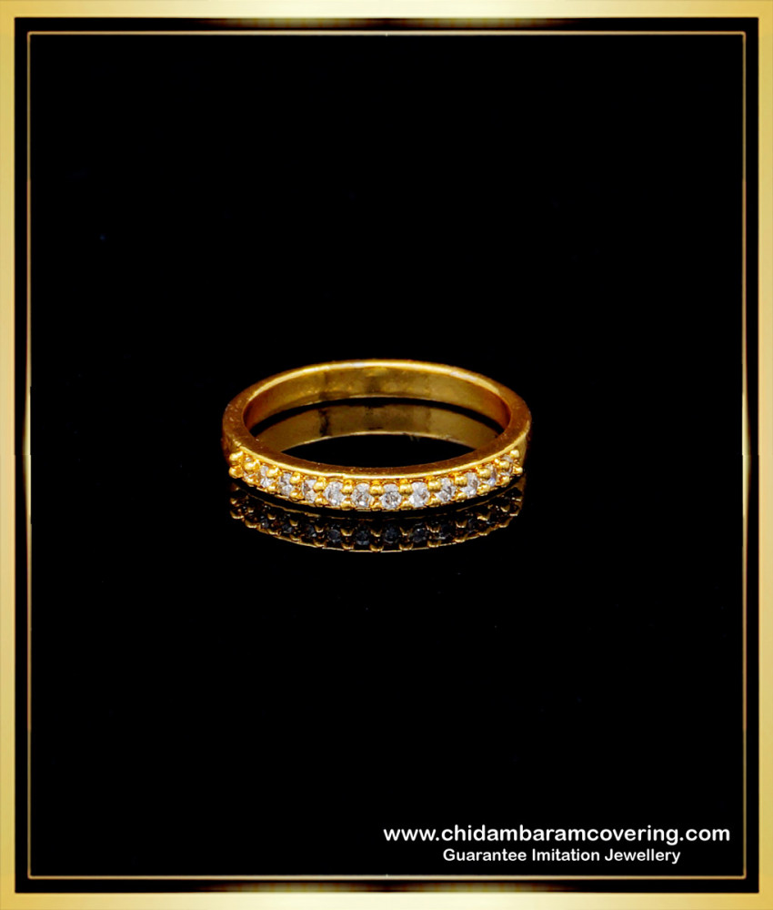 RNG194 - Simple Design 1 Gram Gold Modern Light Weight Thin White Stone Ring for Girls