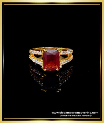 RNG203 - New Model Gold Design Red and White Stone Gold Covering Finger Ring Online