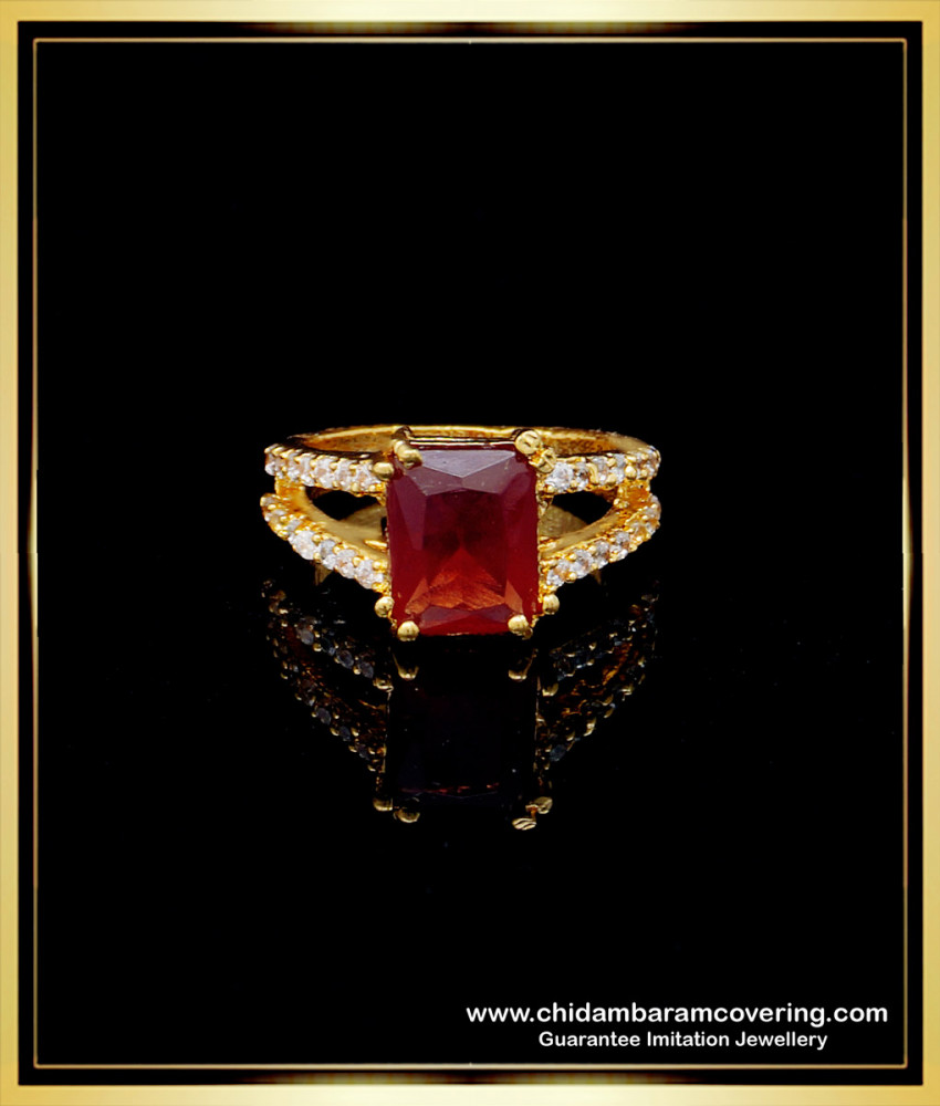 RNG203 - New Model Gold Design Red and White Stone Gold Covering Finger Ring Online