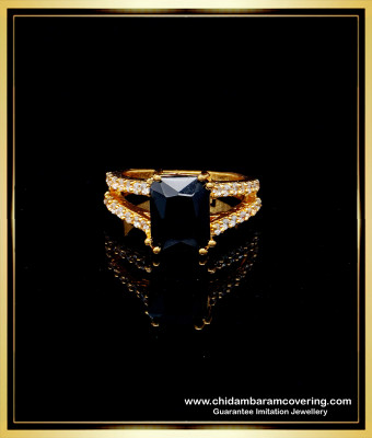 RNG204 - Attractive Black Stone and White Stone Gold Design Finger Ring for Female 