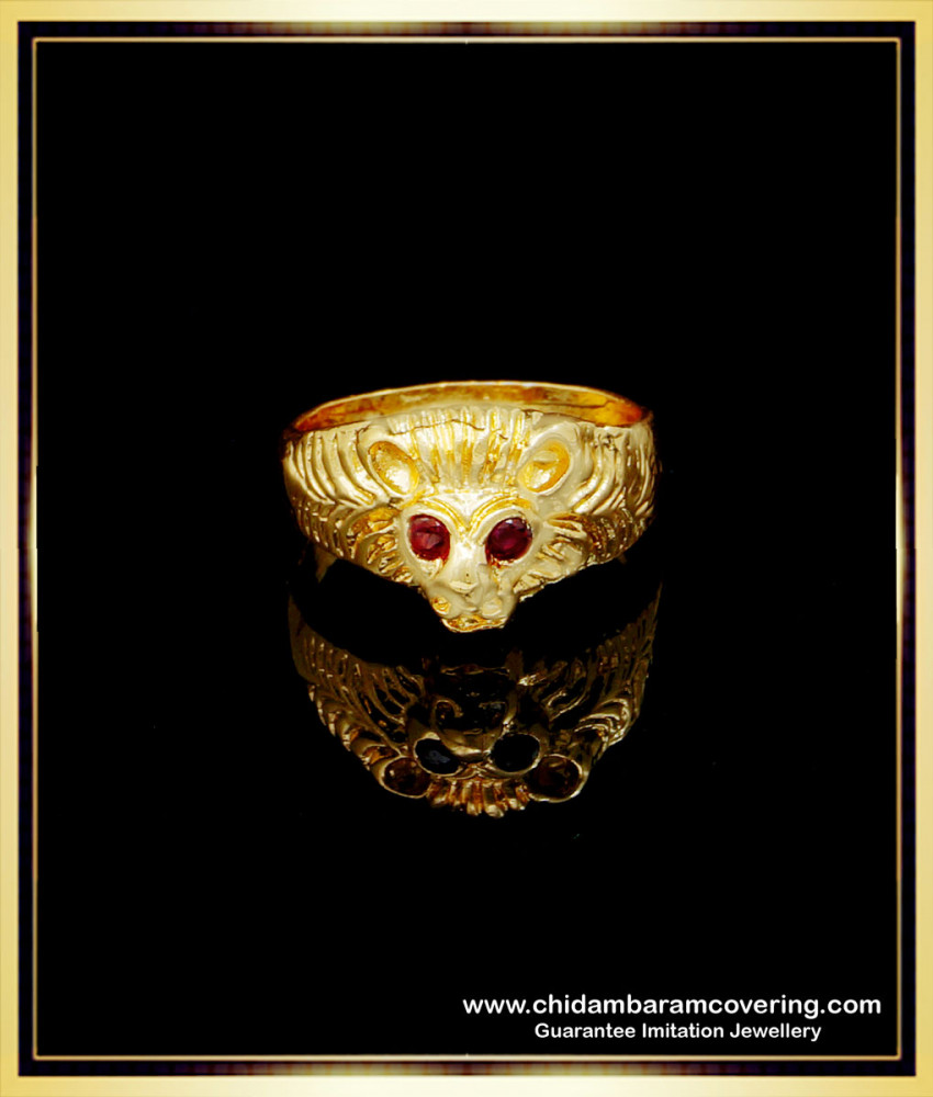 RNG263 - Chidambaram Covering Impon Jewellery Ruby Stone Gents Lion Design Ring