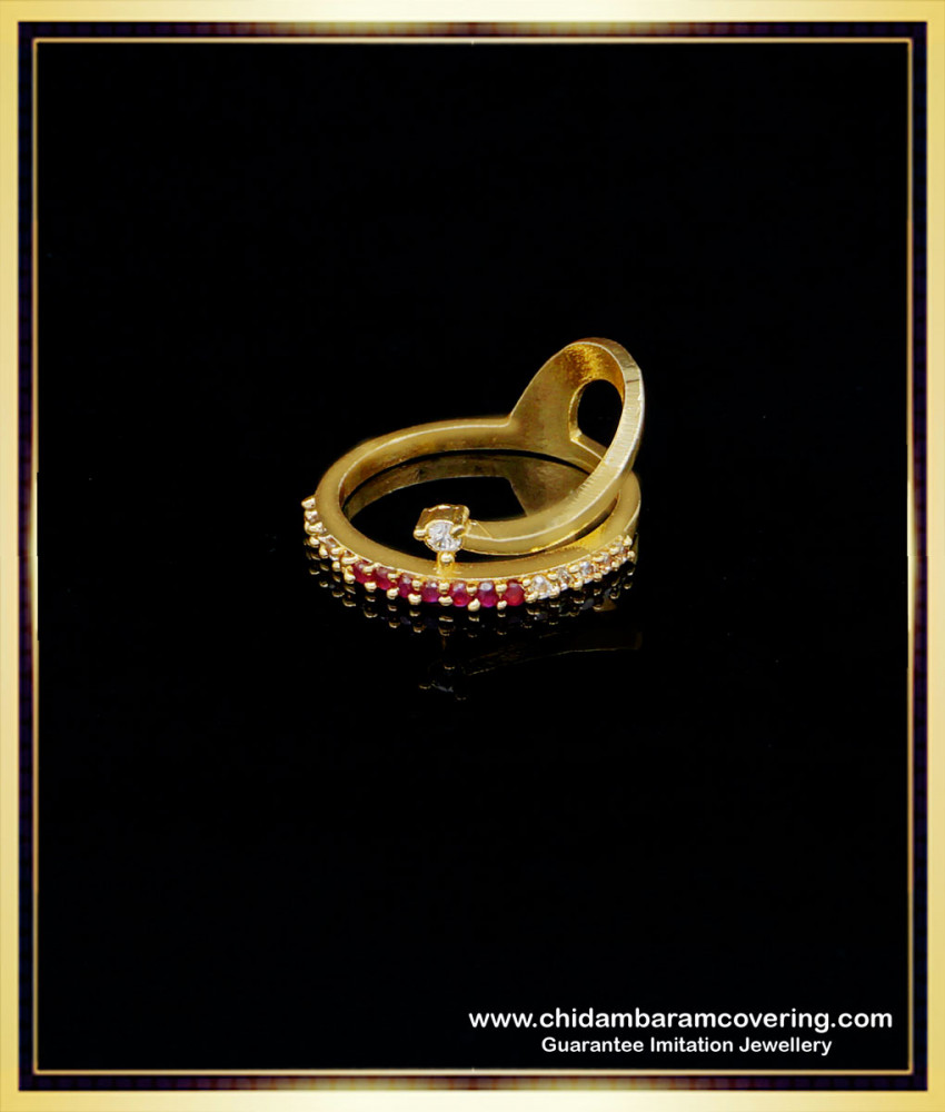 RNG275 - Original Impon Elegant White with Ruby Stone Peacock Design Ring for Ladies 