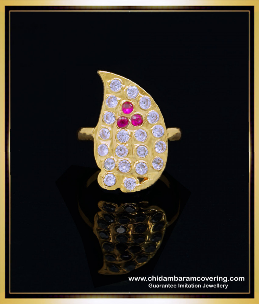 RNG292 - Traditional Gold Look Impon Stone Finger Ring Design for Female