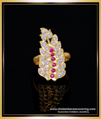 RNG294 - Impon Full Stone Leaf Model Kal Mothiram Design Gold