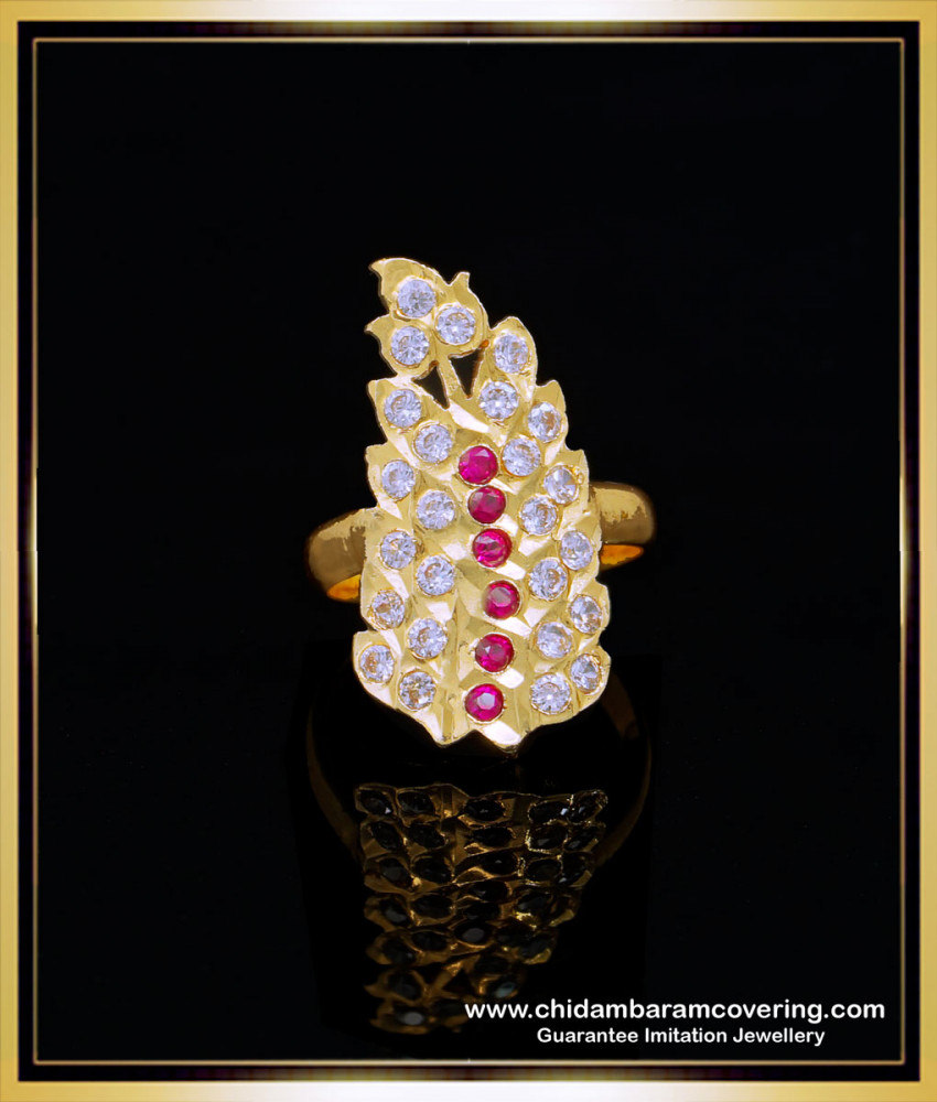 RNG294 - Impon Full Stone Leaf Model Kal Mothiram Design Gold