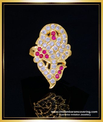 RNG297 - Five Metal Full Stone Flower Design Impon Ring for Women 