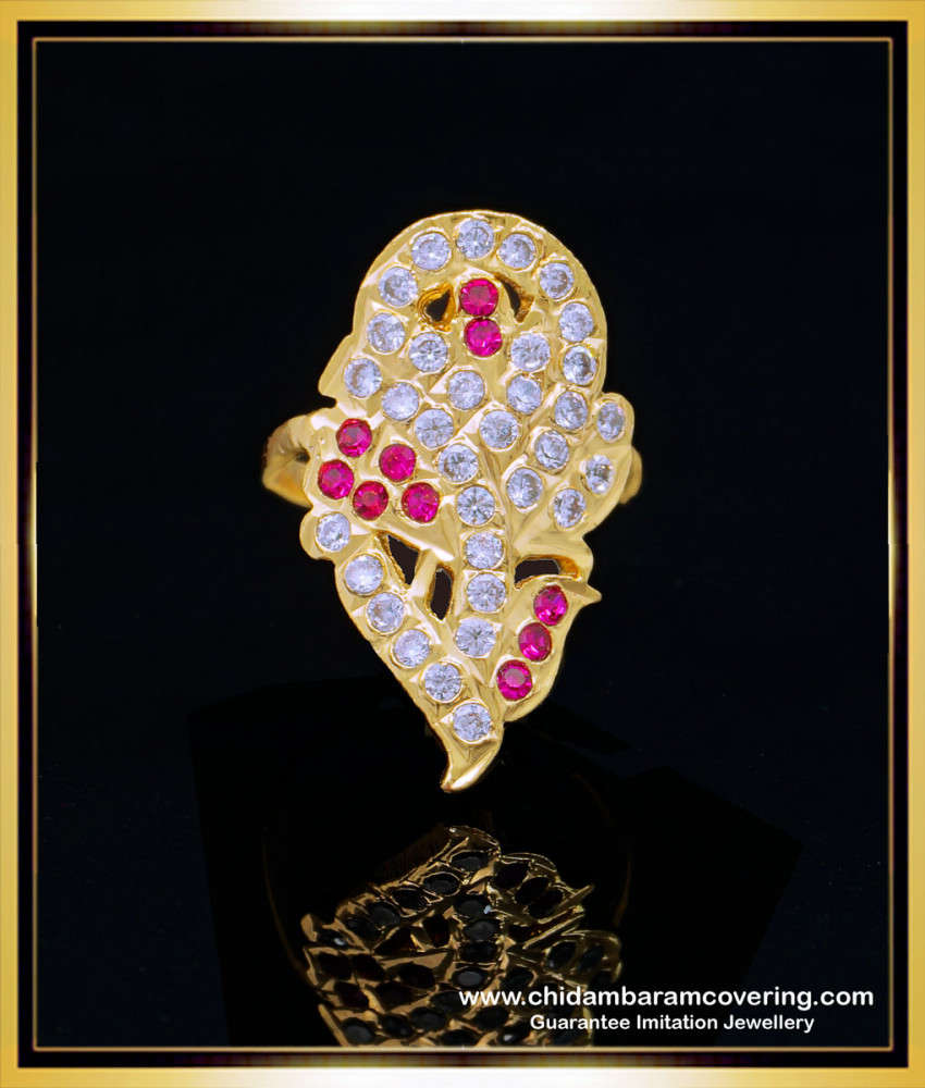 RNG297 - Five Metal Full Stone Flower Design Impon Ring for Women 