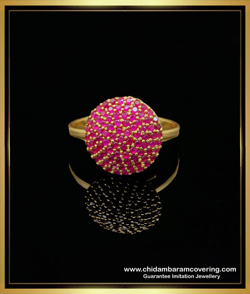 RNG300 - Gold Design Ruby Stone Adjustable Finger Ring Design for Girls