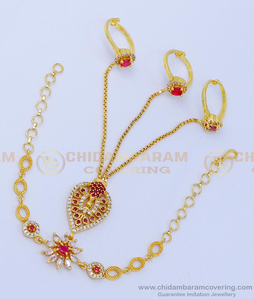 RNG311 - Attractive Peacock Design Stone Attached Finger Set Panja Design