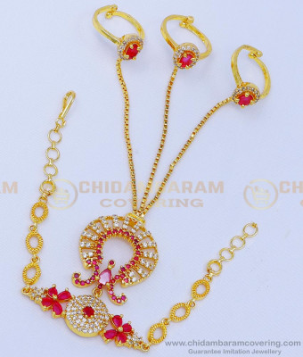 RNG312 - Unique Ad Stone Gold Bracelet with Ring Attached Gold Panja Bracelet