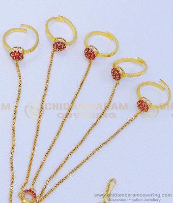 RNG313 - Elegant Flower Design Bracelet with Ring Attached Panja Design
