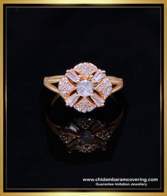 RNG391 - Modern Artificial White Stone Ladies Finger Rings Gold