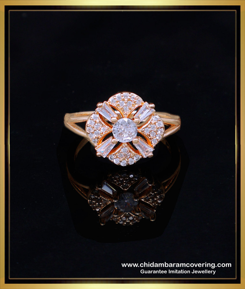 RNG391 - Modern Artificial White Stone Ladies Finger Rings Gold