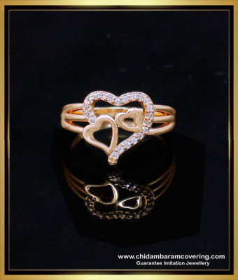 RNG400 - Trendy Diamond Look Double Heart Ring Design Online