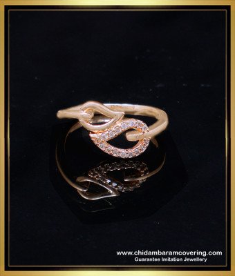 RNG402 - Simple White Stone Leaf Design Rose Gold Ring for Women