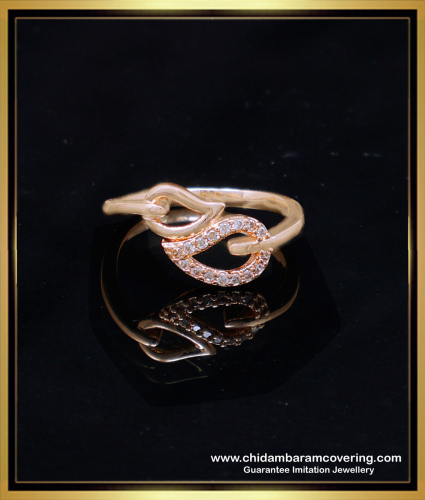 RNG402 - Simple White Stone Leaf Design Rose Gold Ring for Women