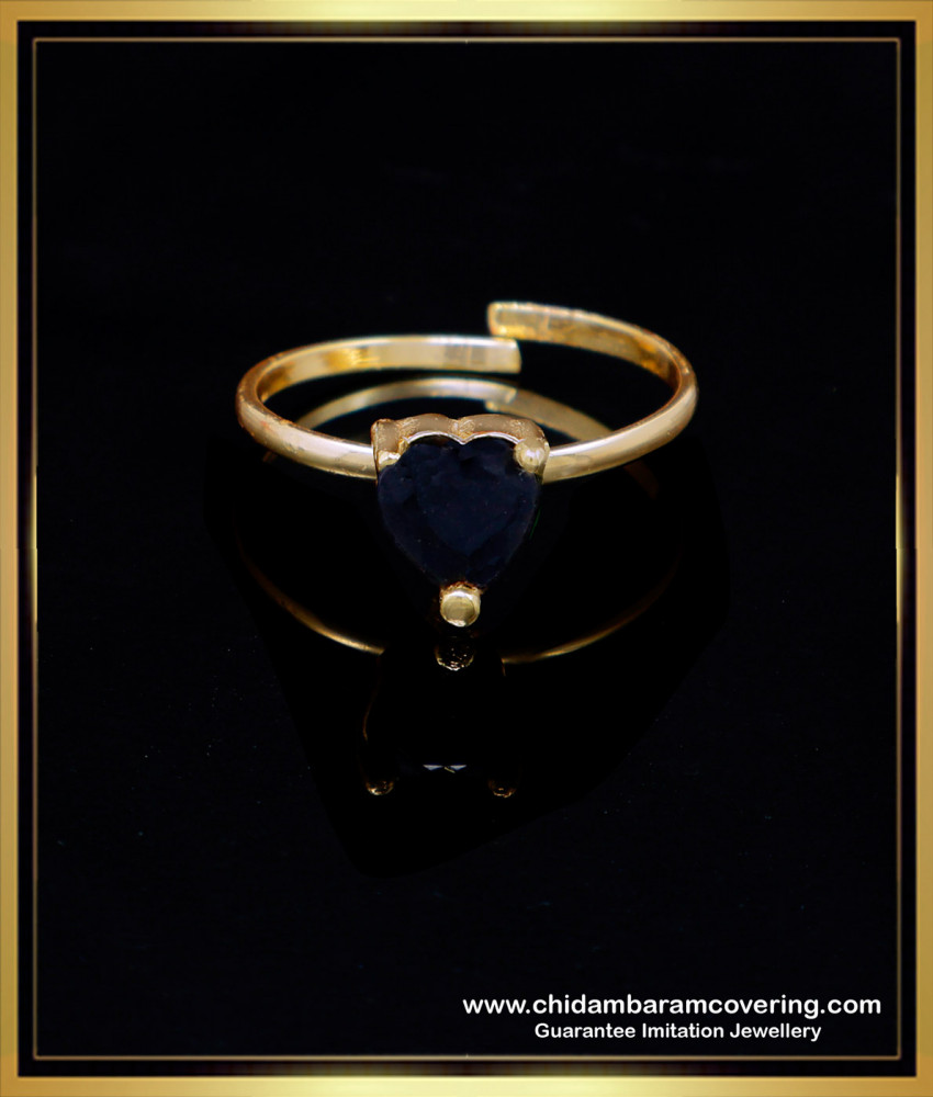 RNG407 - Black Stone Heart Design Adjustable Rings for Women