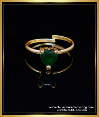 RNG408 - Gold Plated Jewellery Green Stone Adjustable Rings for Women
