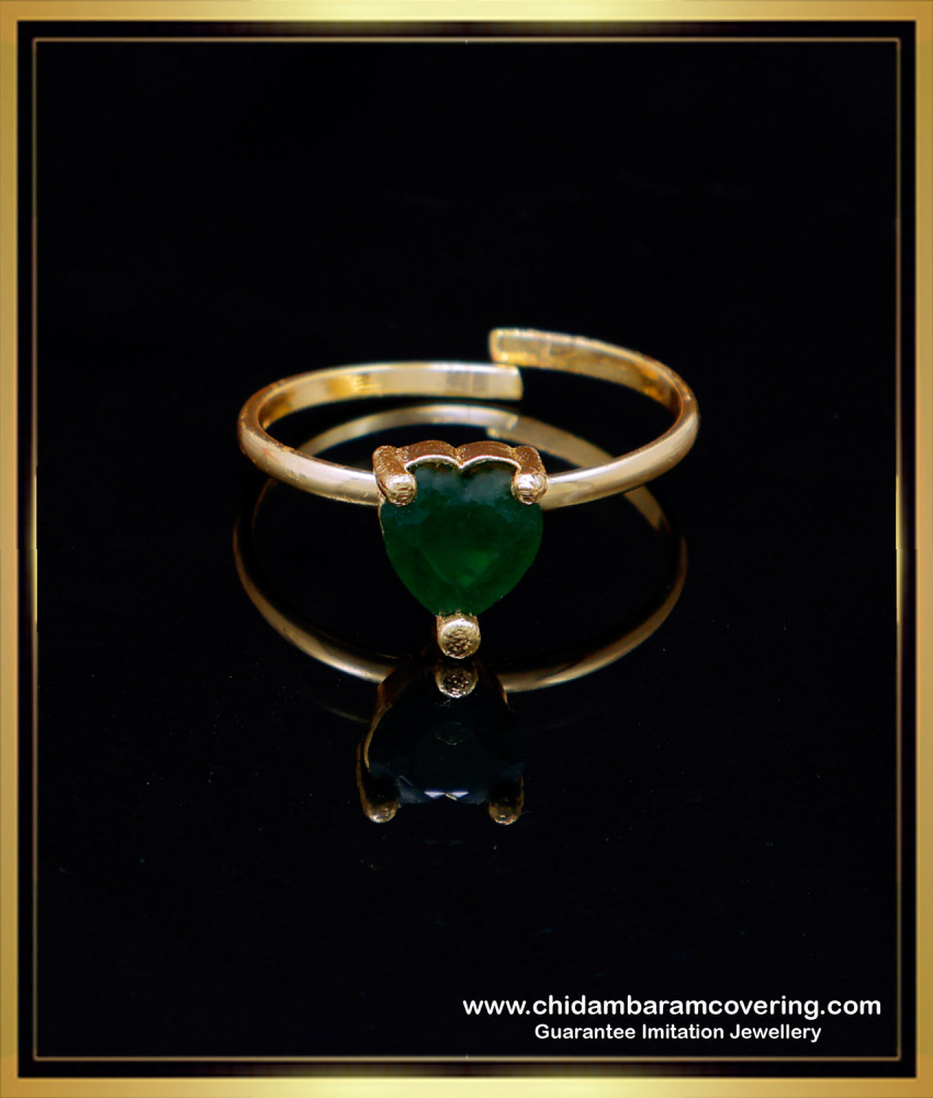 RNG408 - Gold Plated Jewellery Green Stone Adjustable Rings for Women