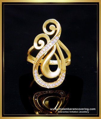 RNG429 - Modern Simple White Stone Artificial Ring of Gold Design