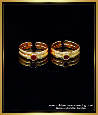 RNG455 - Latest Ruby Stone Impon Metti Model 1 Gram Gold Toe Ring