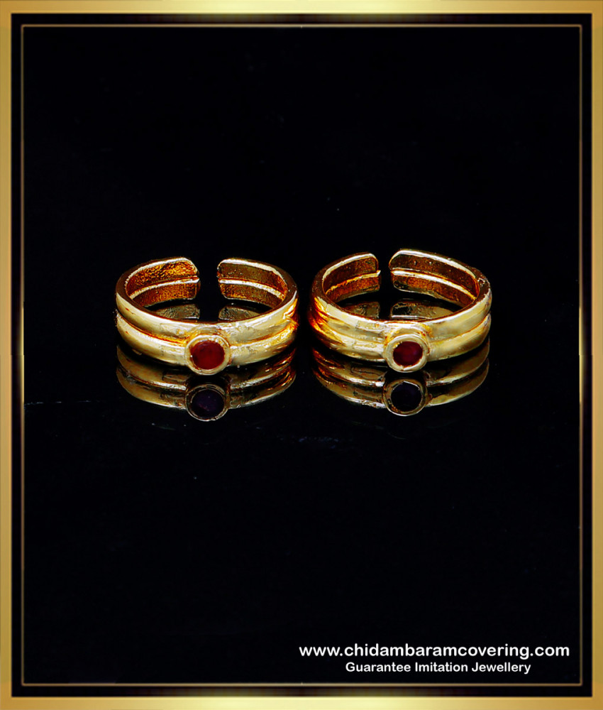 RNG455 - Latest Ruby Stone Impon Metti Model 1 Gram Gold Toe Ring
