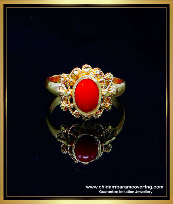 RNG461 - Pure Impon Daily Use Red Coral Stone Ring for Female