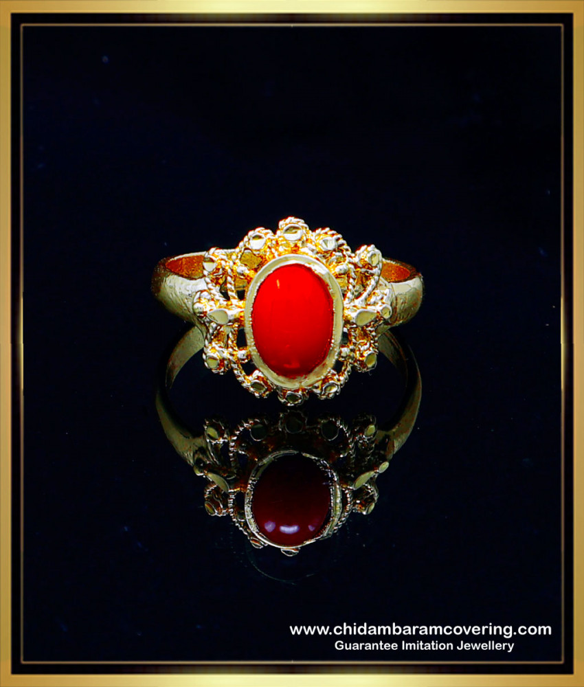 RNG461 - Pure Impon Daily Use Red Coral Stone Ring for Female