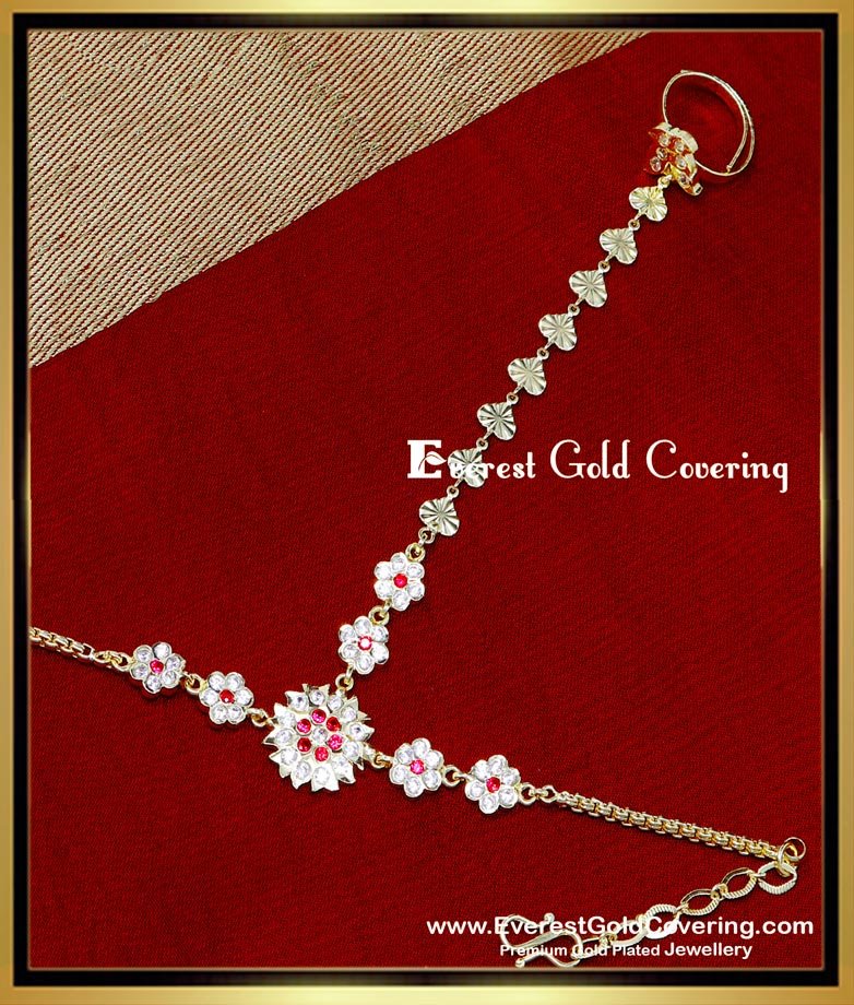 RNG483 - Beautiful Impon Stone Single Bracelet with Finger Ring Set