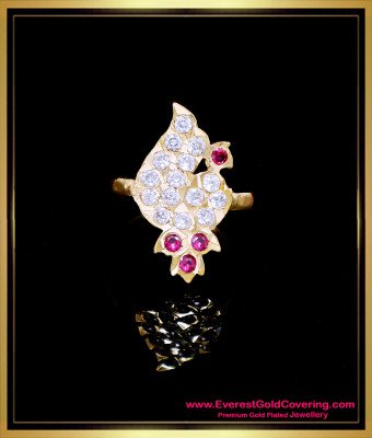 RNG490 - Beautiful White and Ruby Stone Impon Gold Ring Design