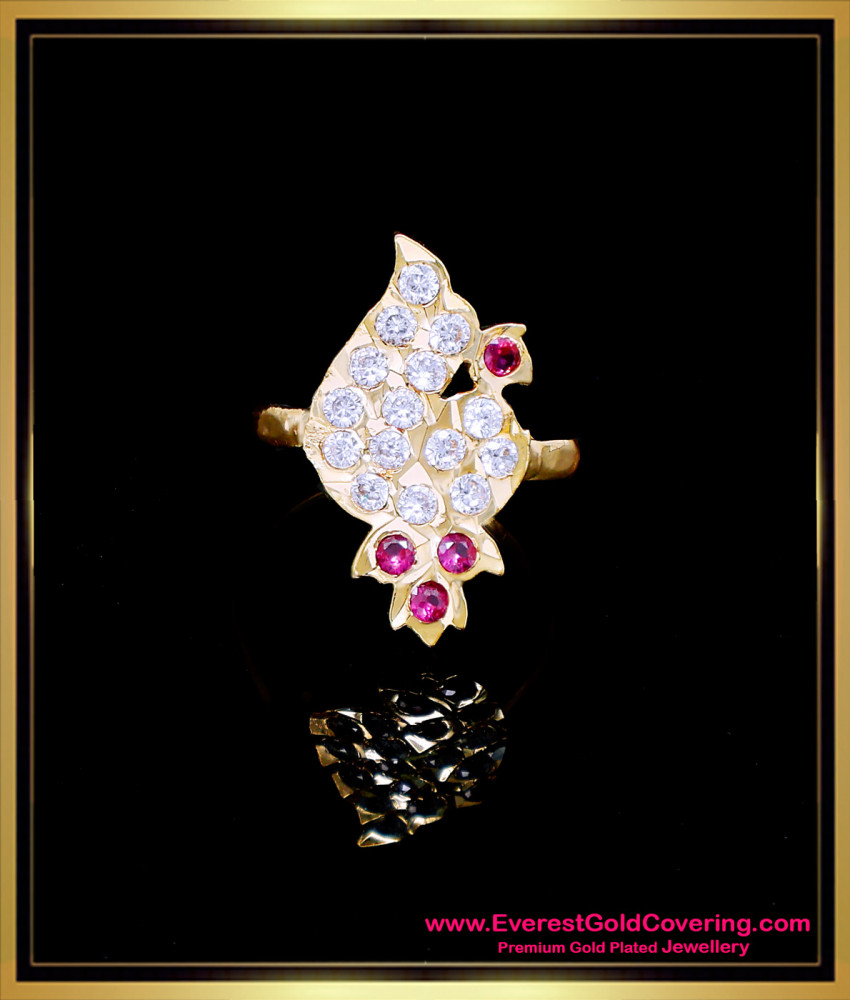 RNG490 - Beautiful White and Ruby Stone Impon Gold Ring Design