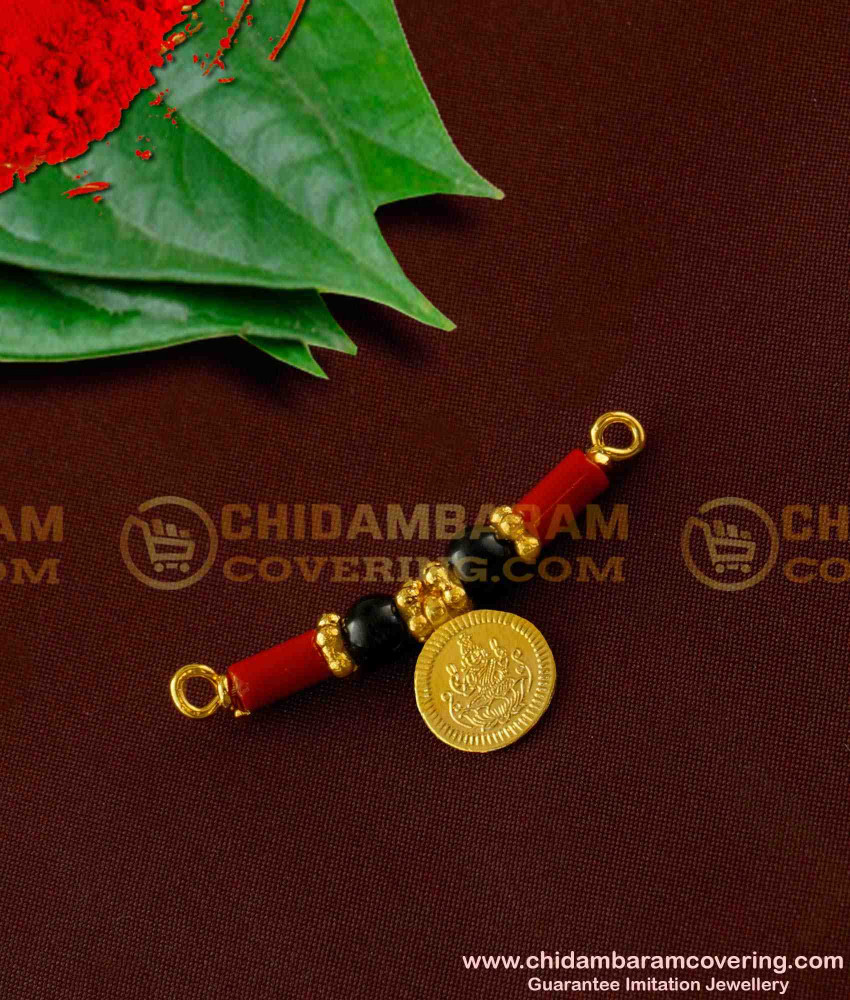 TAL41 - Black Beads and Coral Lakshmi Coin Mangalsutra | Konkani Mangalsutra Design Online