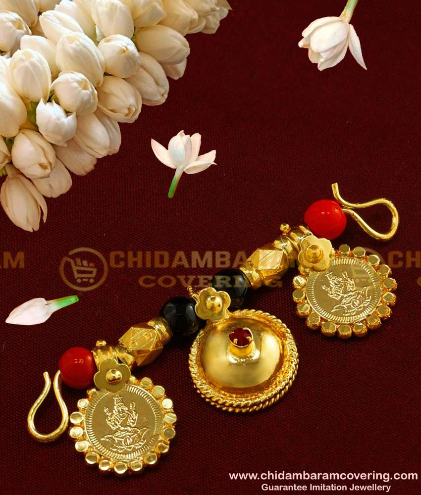 TAL73 - Double Coral with Black Beads and 2 Lakshmi vatti Traditional Mangalsutra For Kannada Women