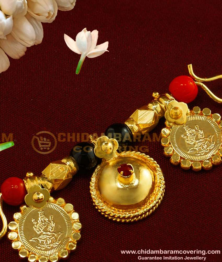 TAL73 - Double Coral with Black Beads and 2 Lakshmi vatti Traditional Mangalsutra For Kannada Women