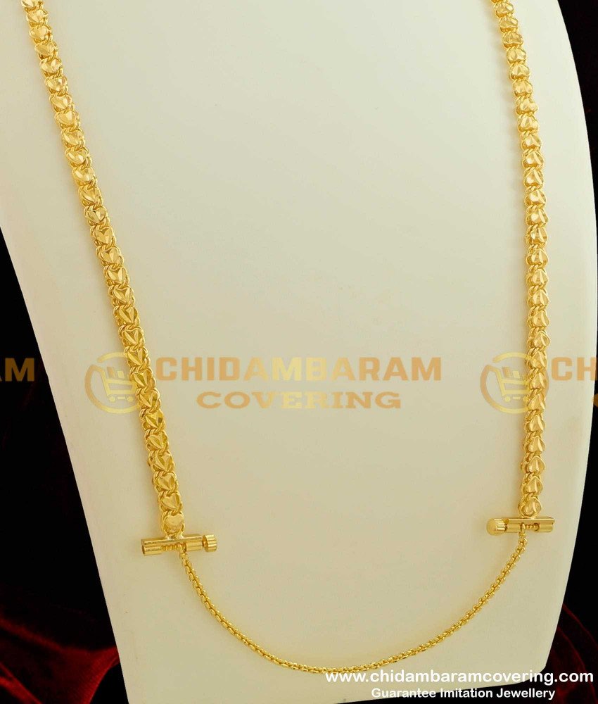 THN20-LG - 30 Inches Long Heartin Thali Chain Designs With Screw Lock Gold Covering Daily Use Jewellery