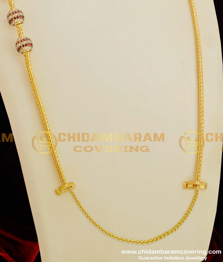 THN27-LG - 30 Inches Long Thali Kodi Mugappu Chain With Stone Balls Designer Screw Chain Online