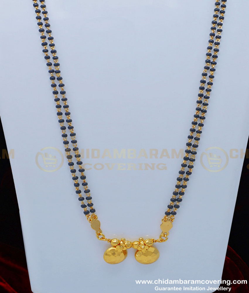 THN40 - Traditional Gold Plated Double Wati Thali Design Double Line Karimani Chain Black Beads Chain Online