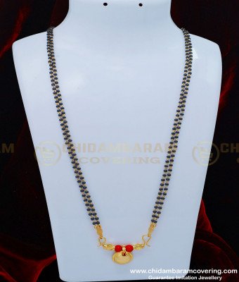THN44 - Traditional Marriage Telugu Thali Pottu Designs Red Coral Stone Karimani Mangalsutra for Women 