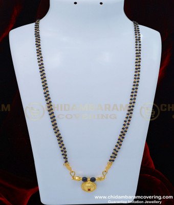 THN45 - Gold Plated Double Line Black Beads Telangana Mangalsutra Designs Single Bottu Thali Set  
