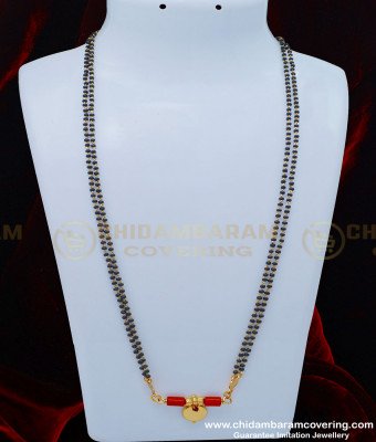 THN46 - Traditional Kamma Naidu Thali Single Pottu Designs Red Coral With Stone 2 Line Karimani Mangalsutra 