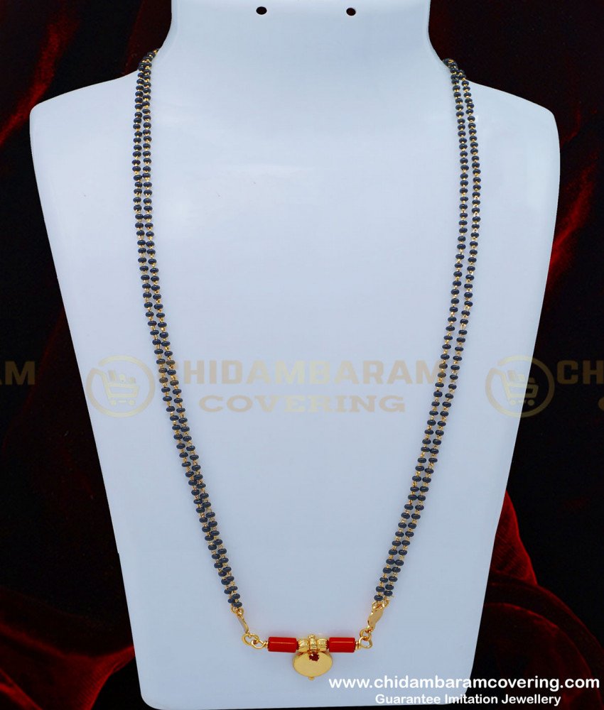 THN46 - Traditional Kamma Naidu Thali Single Pottu Designs Red Coral With Stone 2 Line Karimani Mangalsutra 