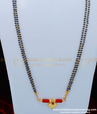THN46 - Traditional Kamma Naidu Thali Single Pottu Designs Red Coral With Stone 2 Line Karimani Mangalsutra 