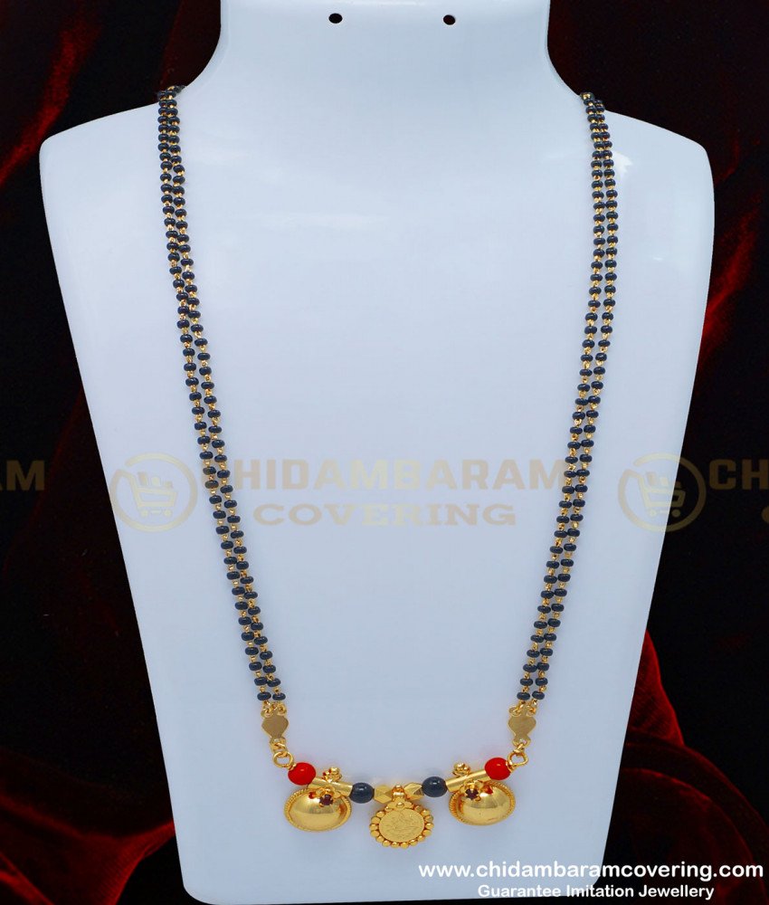 THN49 - Traditional Double Coral with Black Beads and Lakshmi Vatti Traditional Mangalsutra for Kannada Women