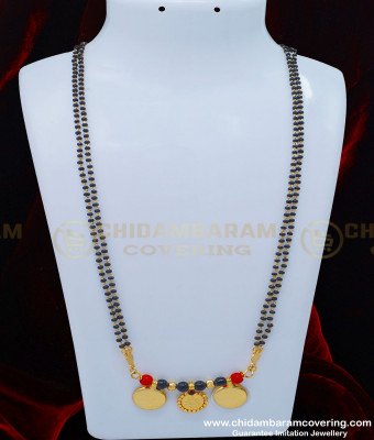 THN50 - Traditional Telugu Thali Double Coral with Black Beads and Lakshmi Vatti Mangalsutra Buy Online