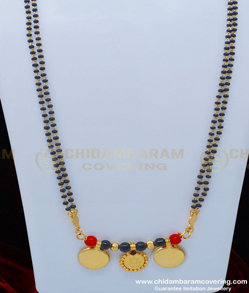 THN50 - Traditional Telugu Thali Double Coral with Black Beads and Lakshmi Vatti Mangalsutra Buy Online